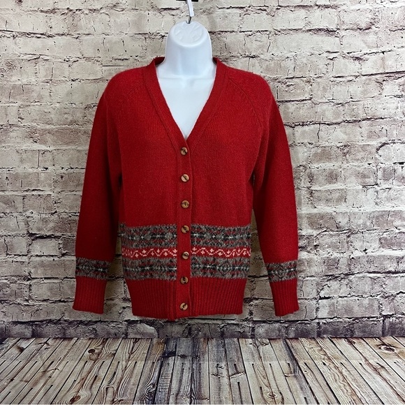 Pendleton Red 100% Virgin Wool Button Vintage Cardigan Sweater - Picture 1 of 10